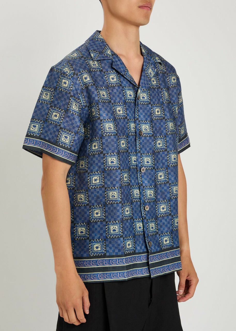 Che Telha Printed Linen Shirt Blue