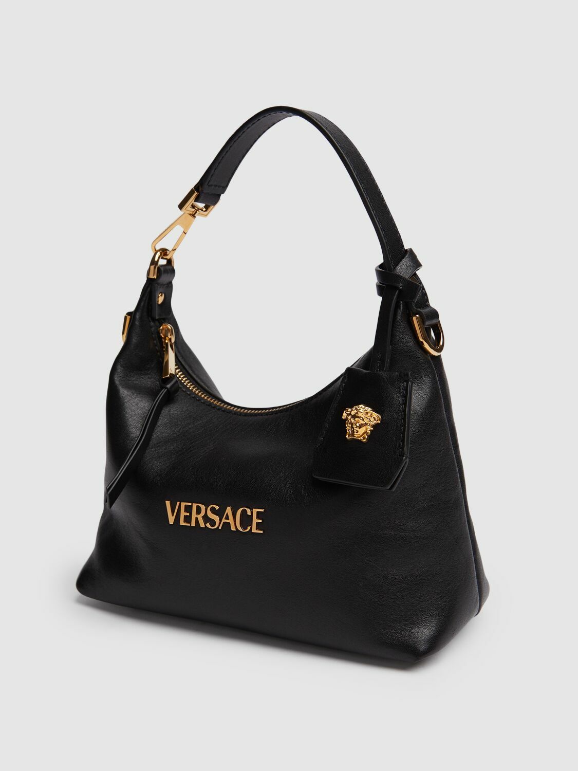 VERSACE Versace Tag Leather Hobo Bag