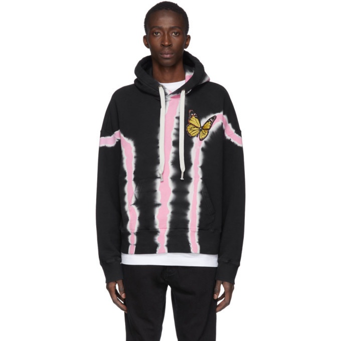 Photo: Palm Angels Black and Pink Tie-Dye Butterfly Hoodie