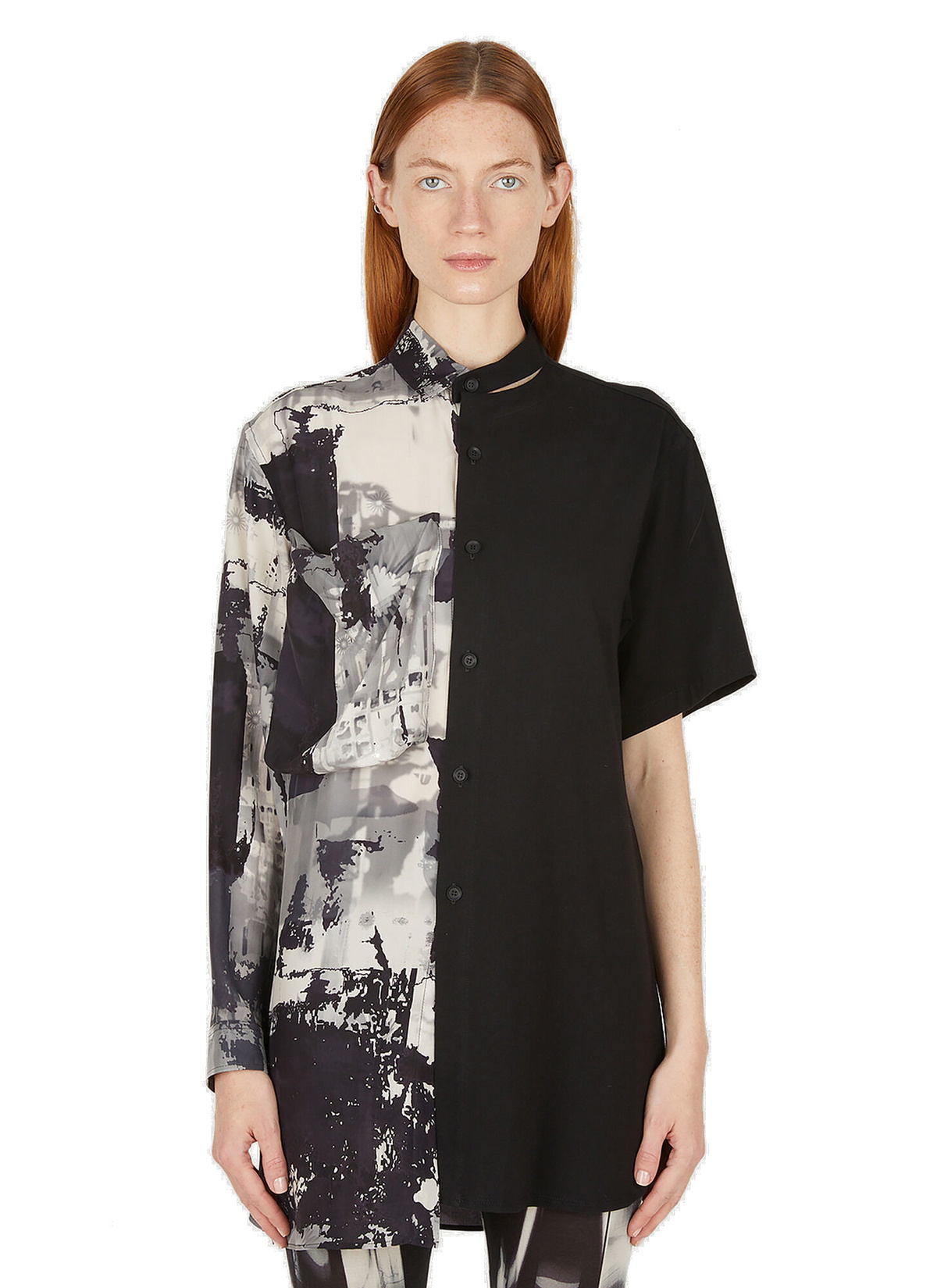 Asymmetric Two-Tone Shirt in Grey Yohji Yamamoto