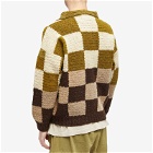 Karu Research Men's Checkerboard Knit Polo Shirt in Brown/Dark Brown