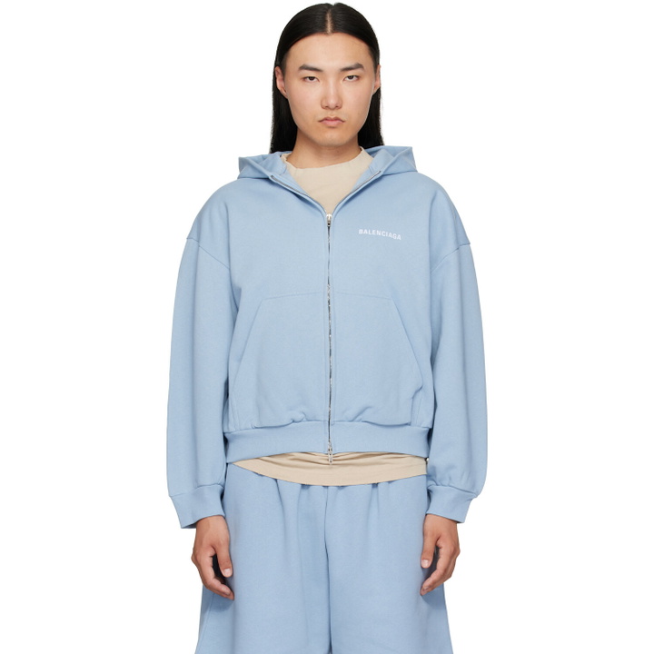 Photo: Balenciaga Blue Embroidered Zip-Up Hoodie