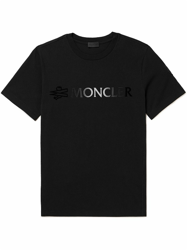 Photo: Moncler - Logo-Flocked Cotton-Jersey T-Shirt - Black