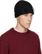 C.P. Company Black Extrafine Merino Wool Goggle Beanie