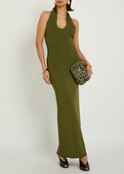 Khaite Mahi Halter-neck Stretch-knit Midi Dress Olive