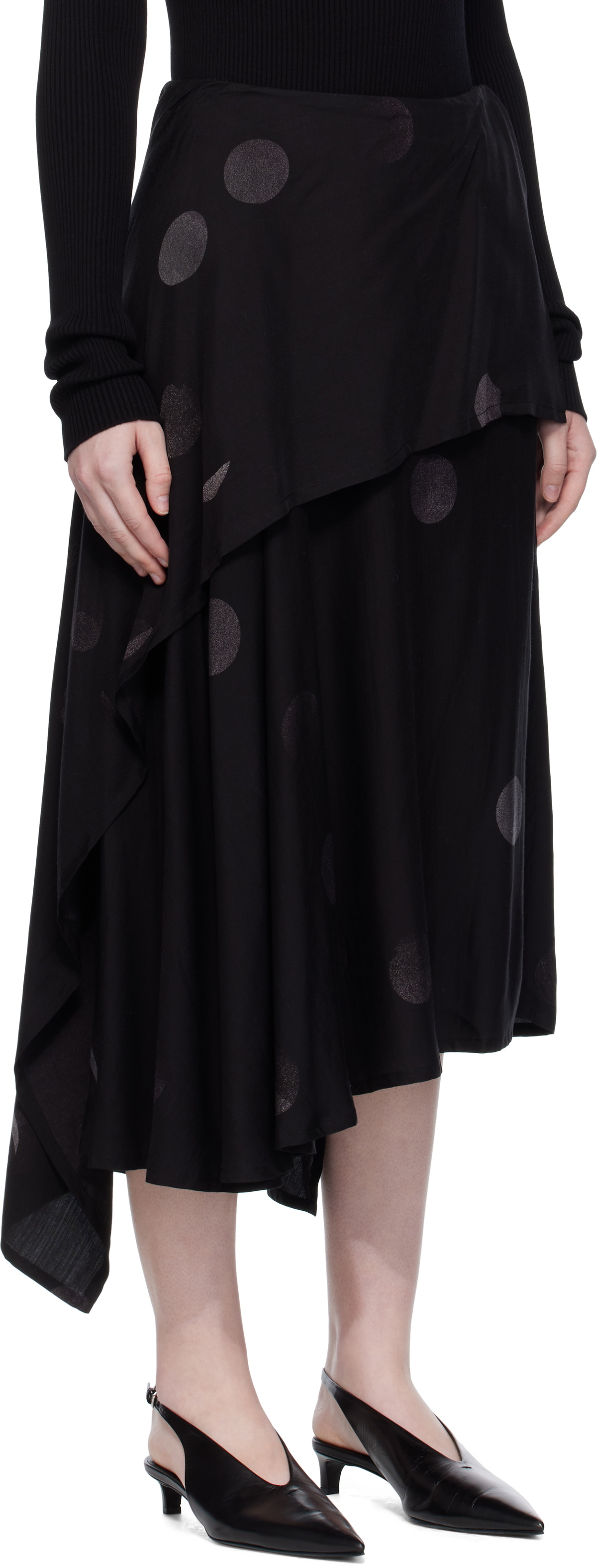 Y's Black Butterfly-Print Twill Midi Skirt
