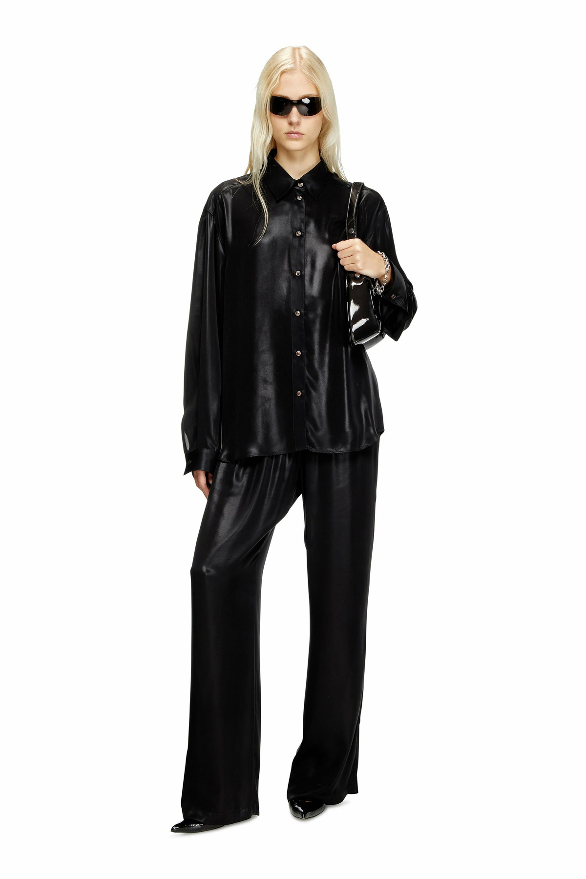 Diesel Satin track pants - Pants Womens in Black Diesel