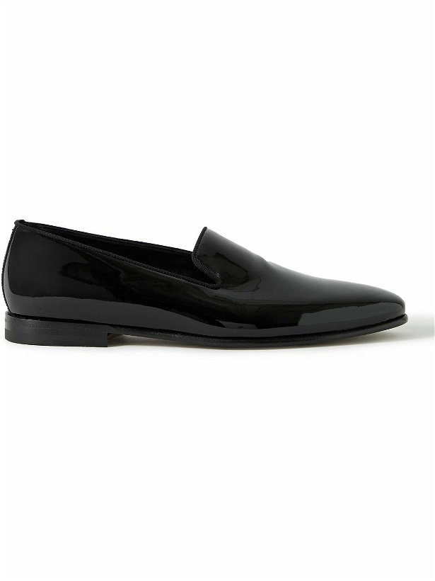 Photo: Manolo Blahnik - Mario Grosgrain-Trimmed Patent-Leather Loafers - Black