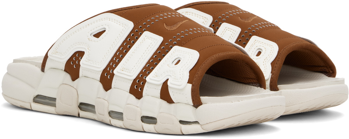 Nike Tan & Off-White Air More Uptempo Pool Slides