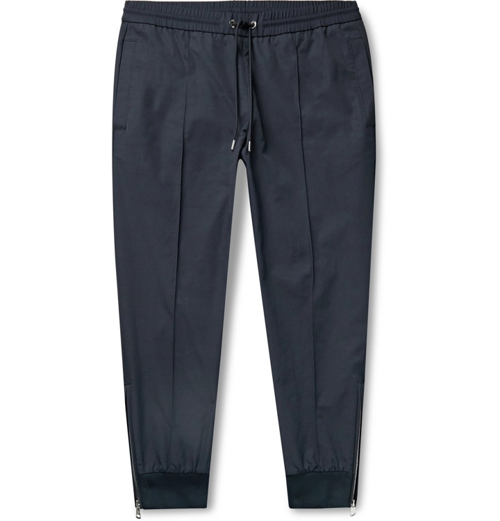 Photo: Moncler - Navy Slim-Fit Tapered Nylon and Cotton-Blend Drawstring Trousers - Blue