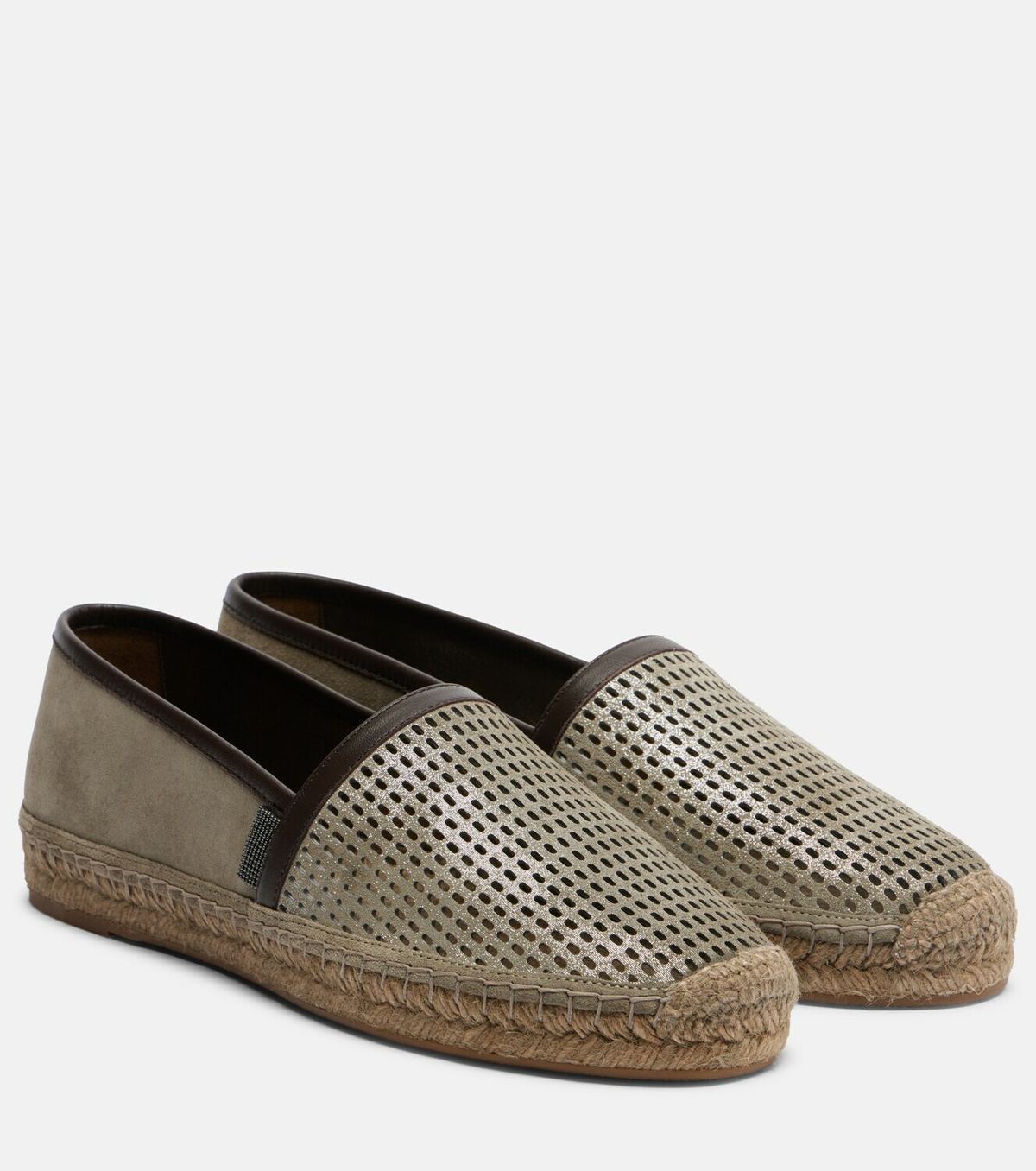 Brunello Cucinelli Perforated leather and suede espadrilles