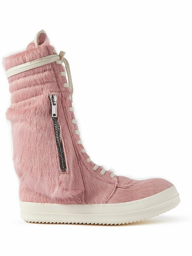 Photo: Rick Owens - Cargo Basket Faux Fur and Leather High-Top Sneakers - Pink
