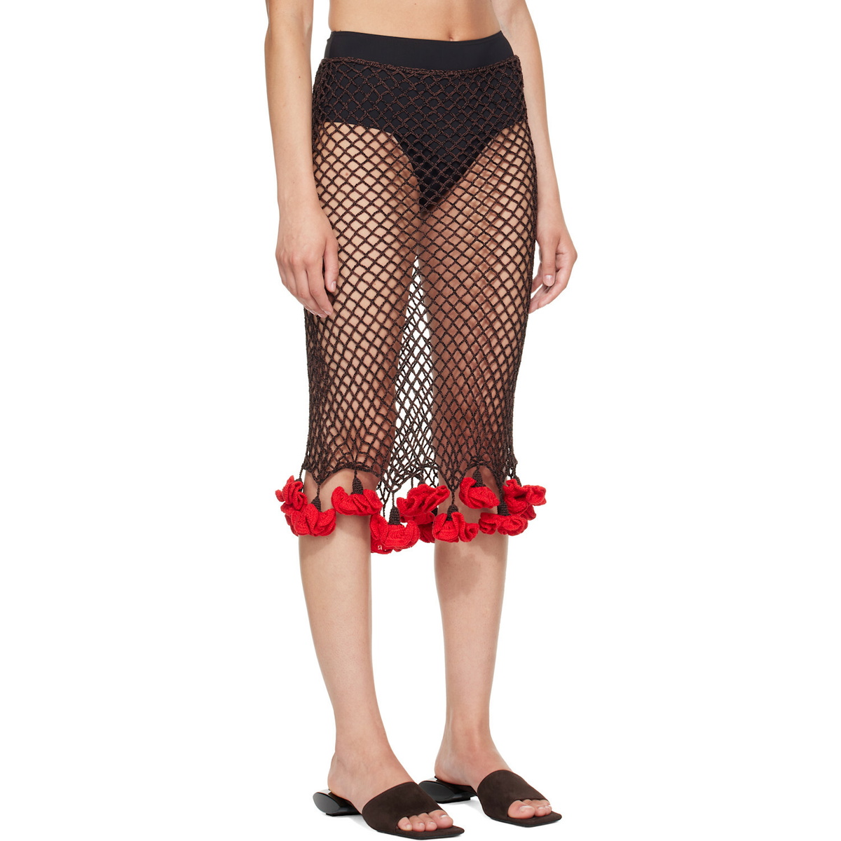 ALAÏA Brown Floral Crochet Midi Skirt