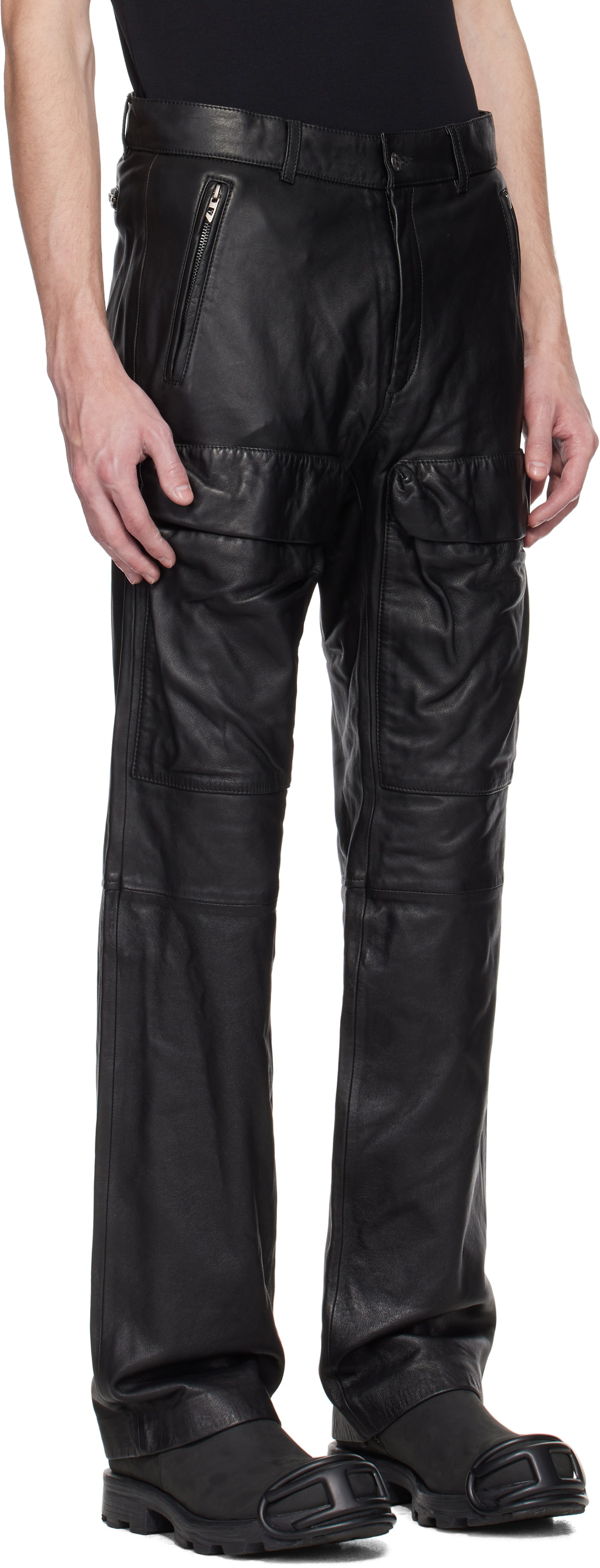 Diesel Black P-Gast Leather Pants