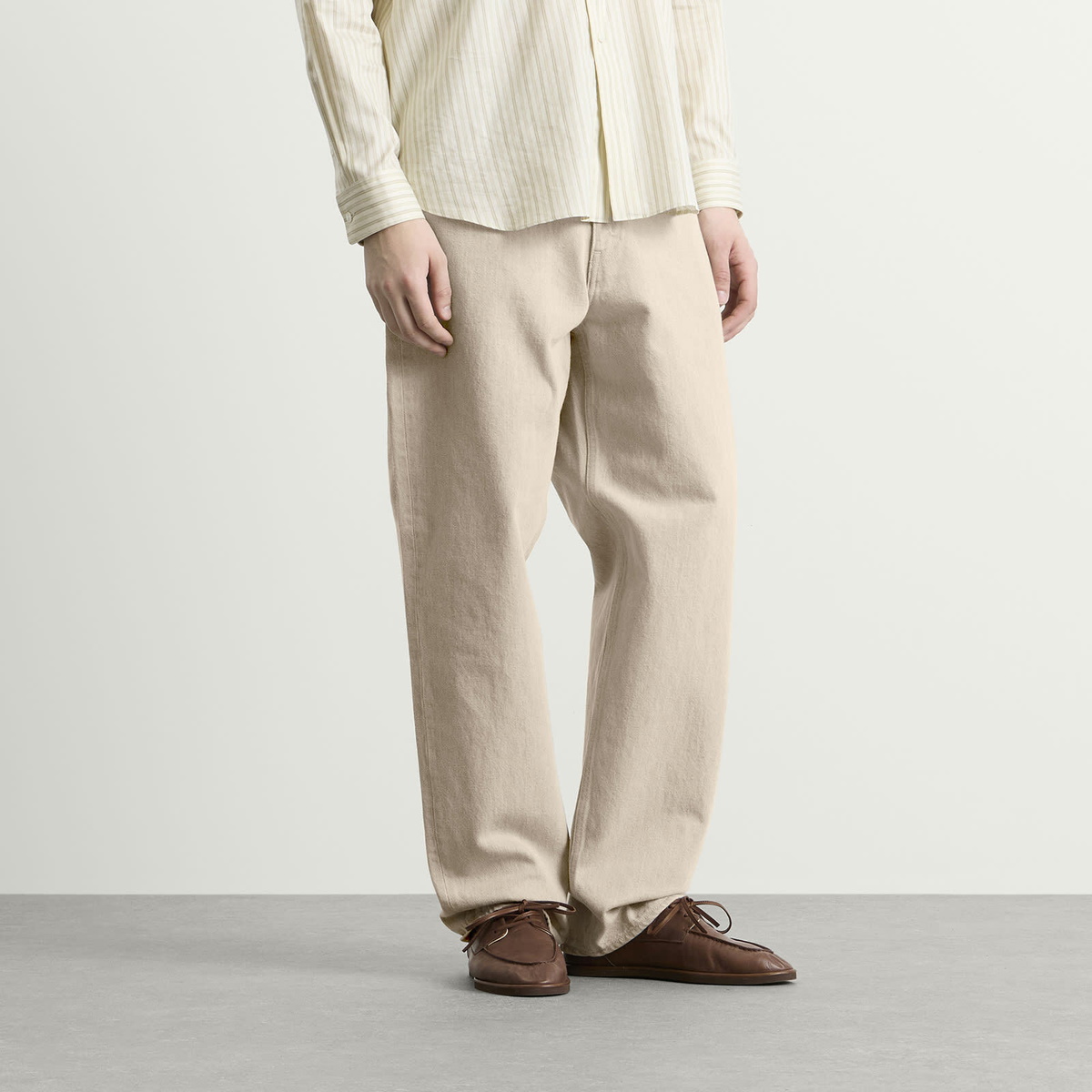Auralee Men's Faded Hard Twist Denim Wide Pants in Light Gray