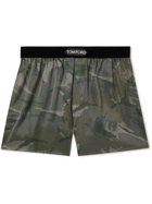 TOM FORD - Velvet-Trimmed Camouflage-Print Stretch-Silk Satin Boxer Shorts - Green