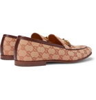 Gucci - Jordaan Horsebit Leather-Trimmed Monogrammed Canvas Loafers - Light brown