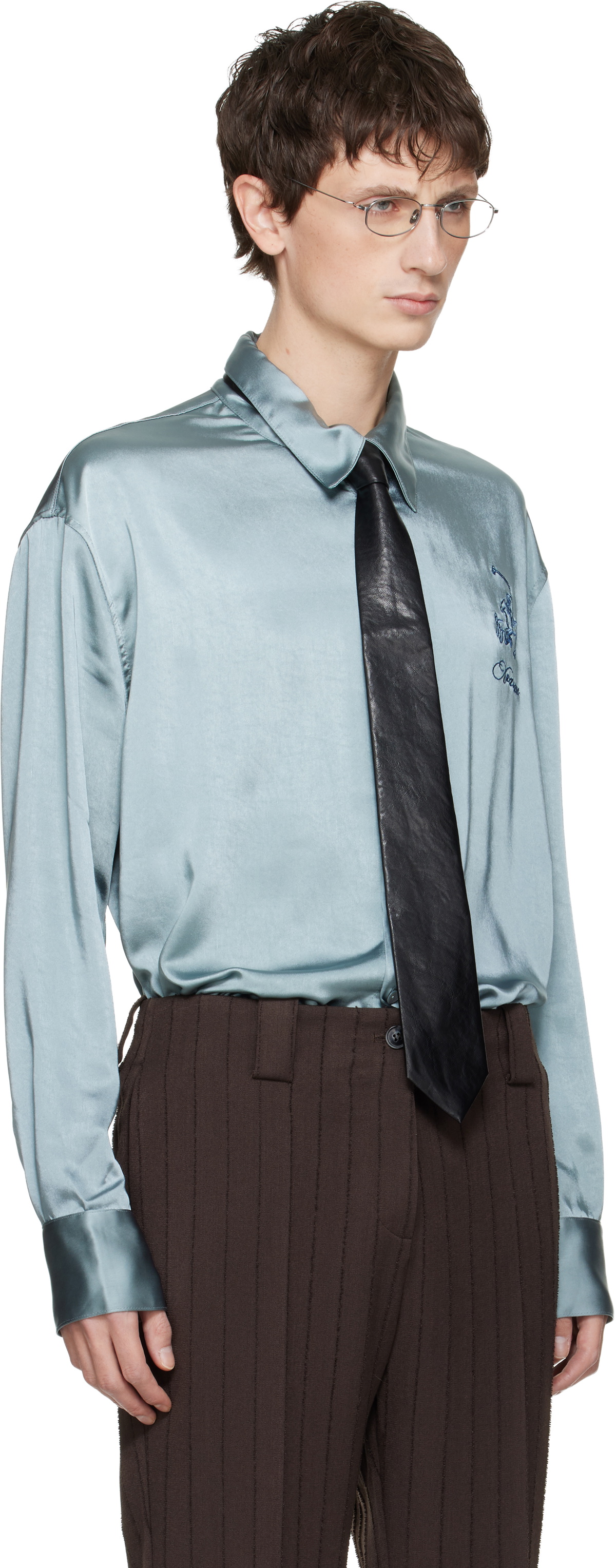 AVAVAV Blue Satin Button-Up Shirt