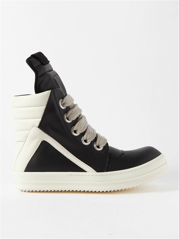 Photo: Rick Owens - Geobasket Two-Tone Leather High-Top Sneakers - Black