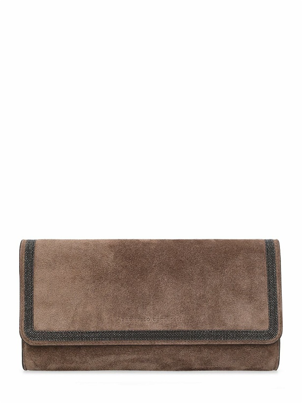 Photo: BRUNELLO CUCINELLI - Softy Velour Embellished Leather Pouch