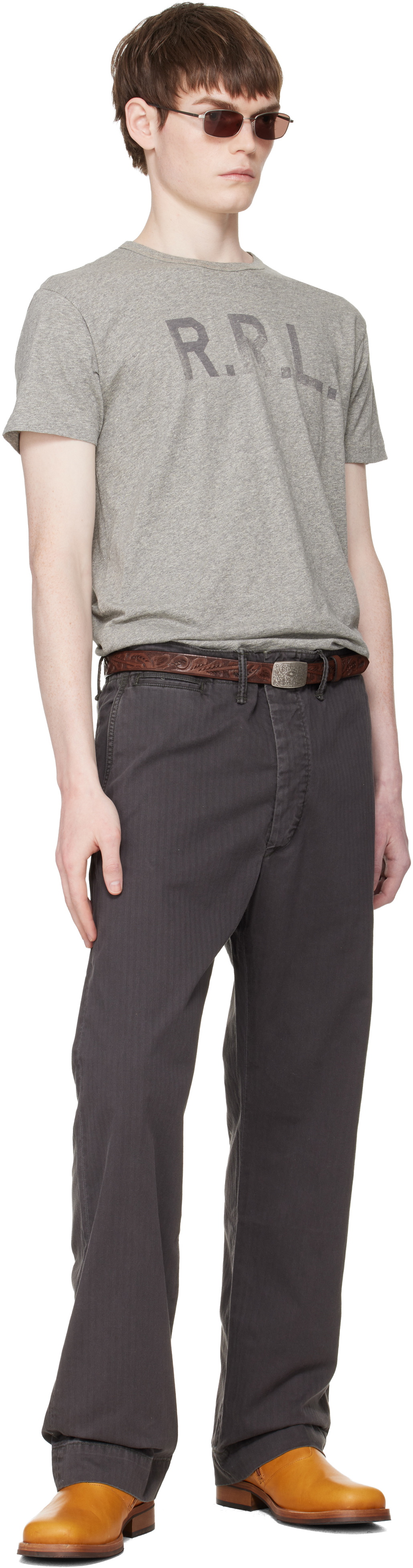 RRL Tan Hand-Tooled Leather Belt