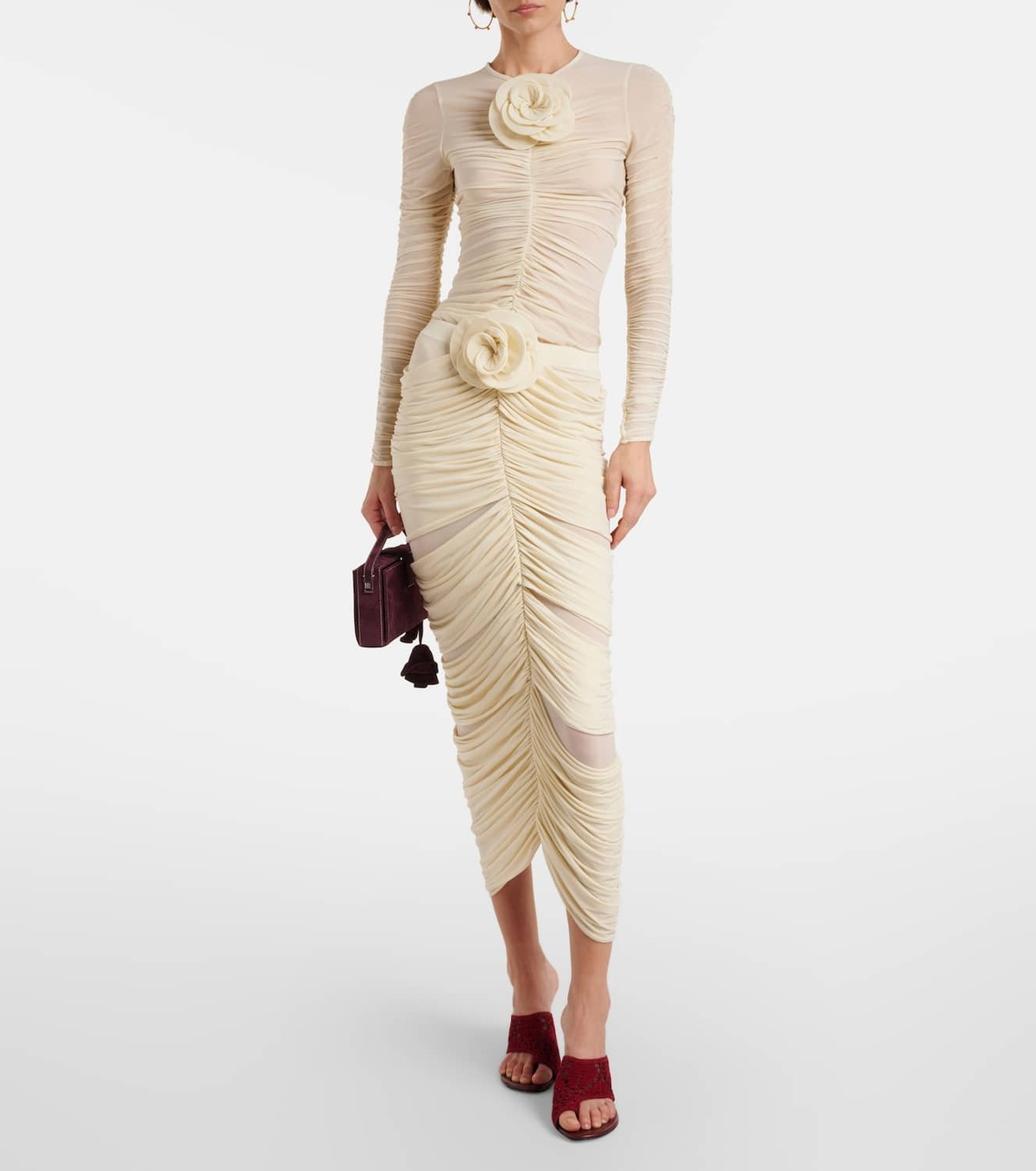 Magda Butrym Floral-appliqué ruched midi skirt
