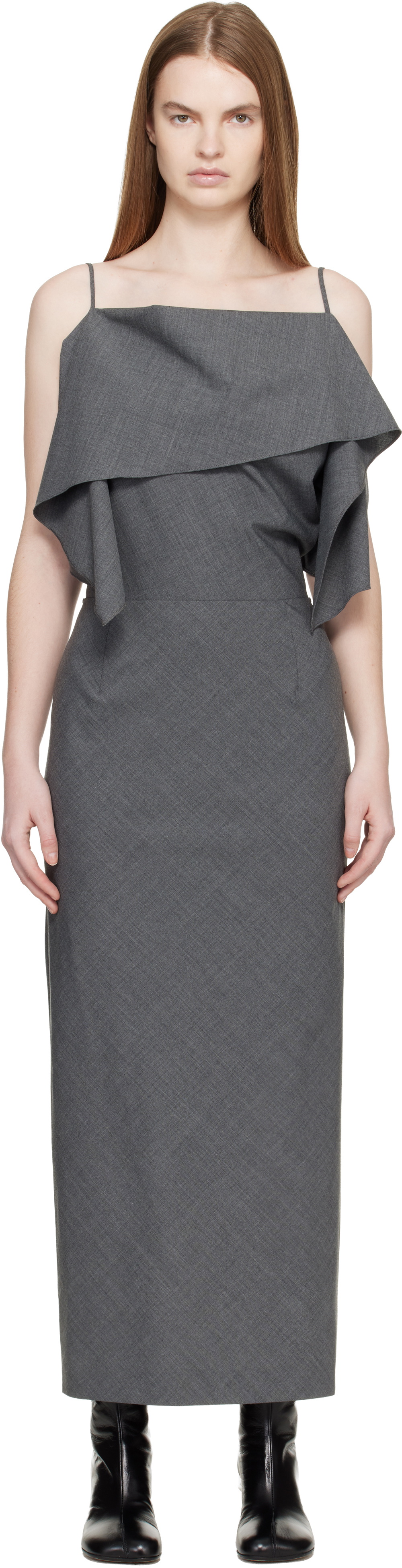 MM6 Maison Margiela Gray Folded Wool Maxi Dress