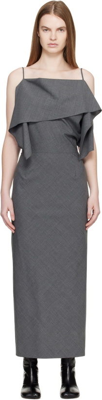 Photo: MM6 Maison Margiela Gray Folded Wool Maxi Dress