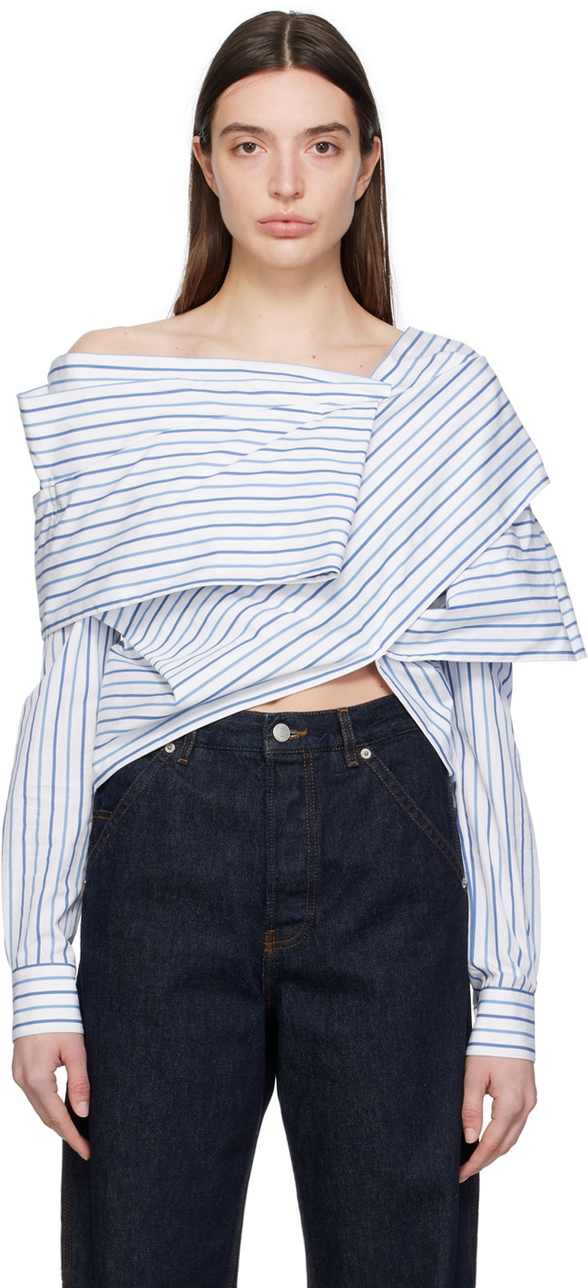 Dries Van Noten Blue & White Draped Shirt Dries Van Noten