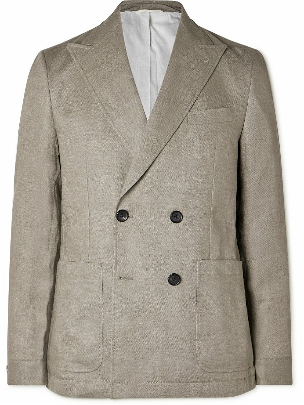 Photo: Oliver Spencer - Double-Breasted Linen Blazer - Gray