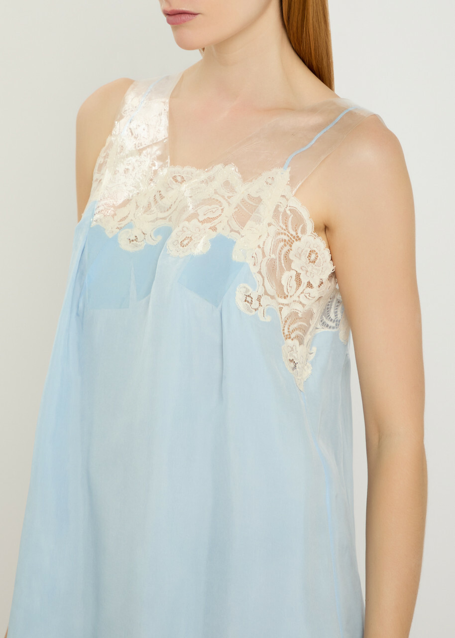 Maison Margiela Sellotape-effect Lace-trim Satin Mini Dress No Colour