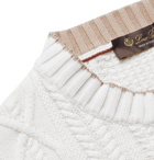 Loro Piana - Slim-Fit Striped Cable-Knit Cotton and Cashmere-Blend Sweater - White
