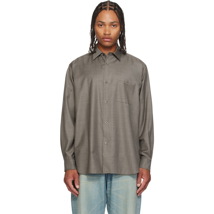 Photo: ssstein Taupe Extra Fine Wool Oversized Regular Collar Shirt