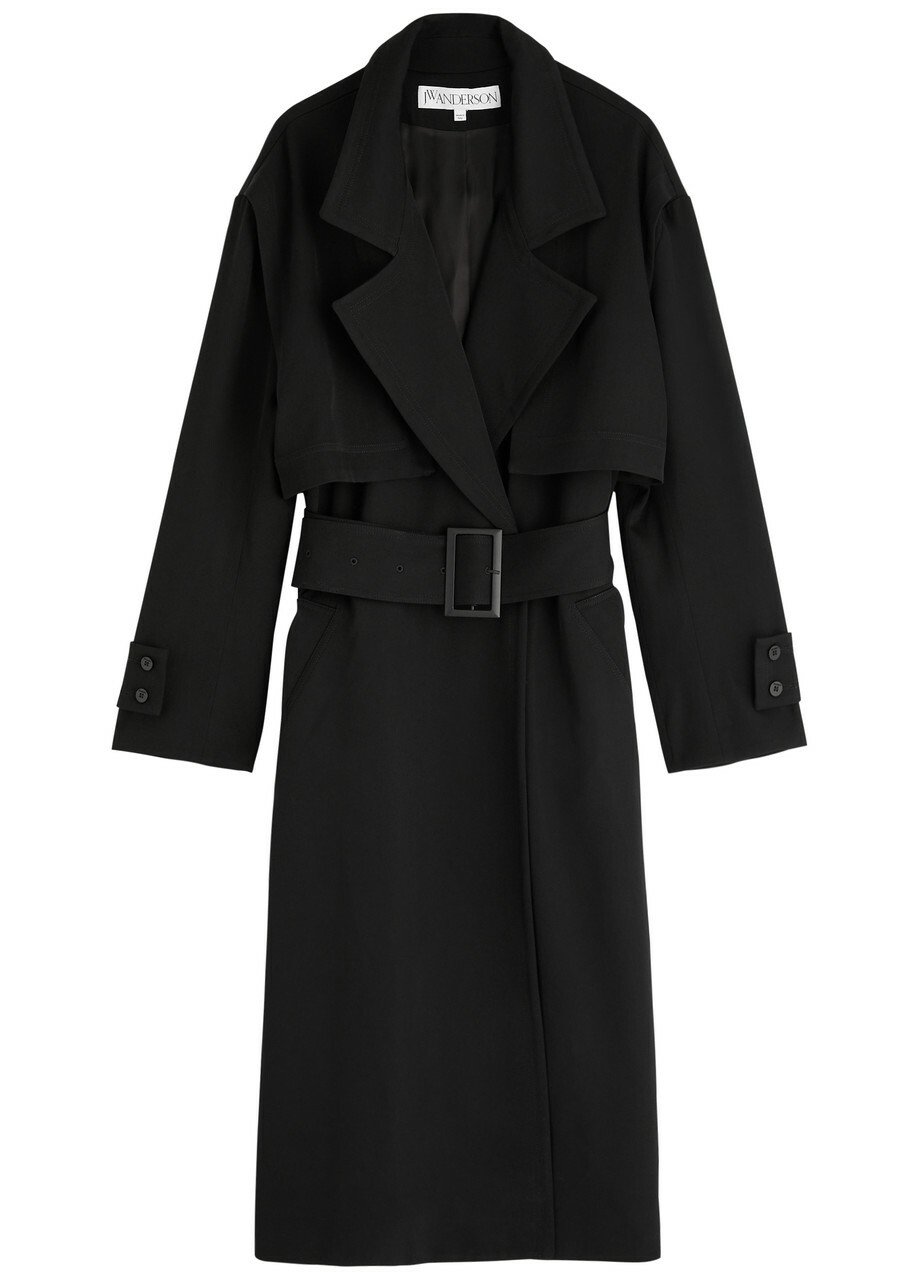 JW Anderson Belted Wool Trench Coat Black