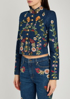 Alice + Olivia Emerson Floral-embroidered Stretch-denim Jacket Blue