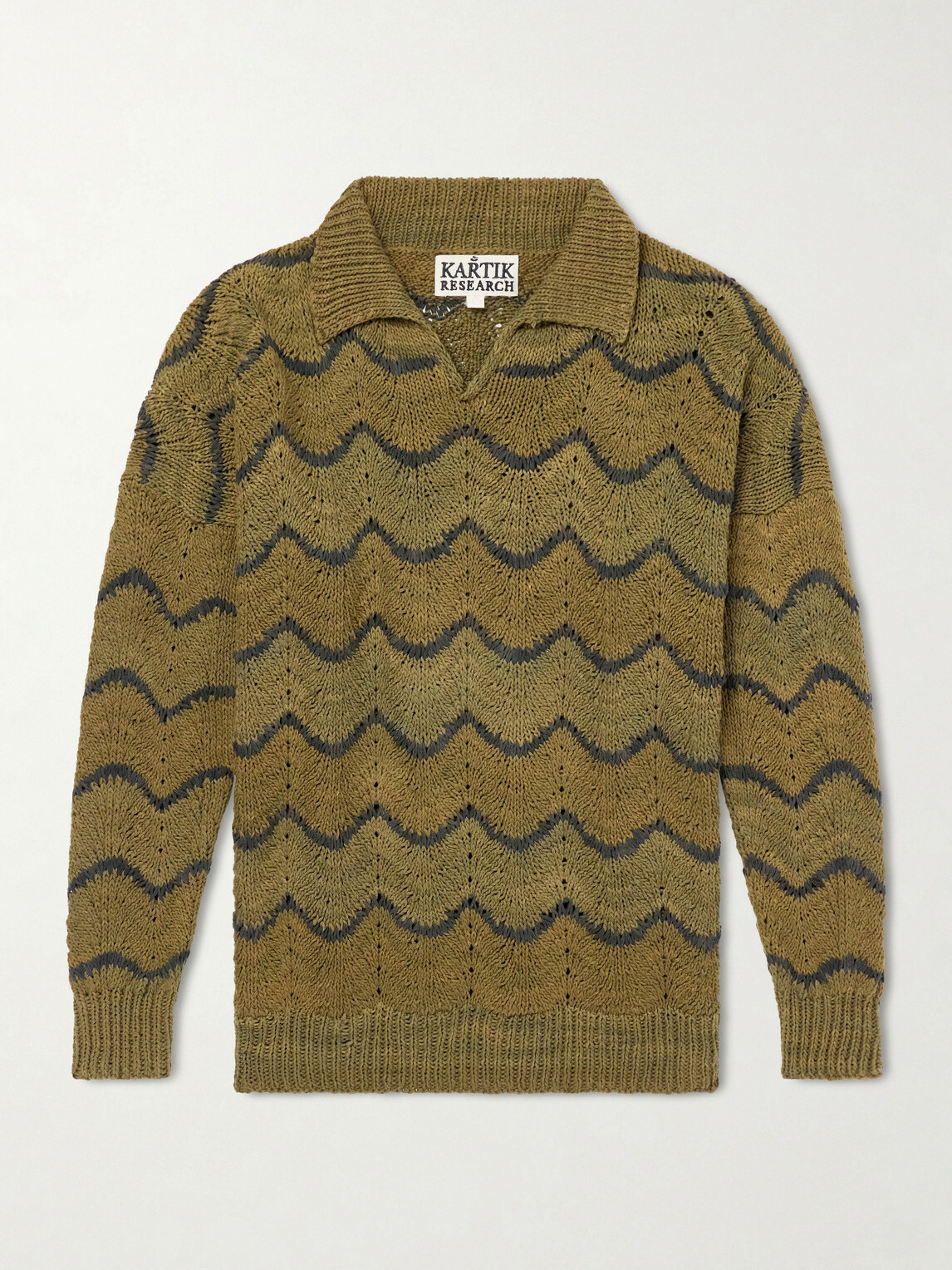 Kartik Research - Striped Knitted Cotton Polo Sweater - Green