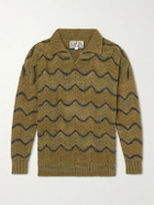 Kartik Research - Striped Knitted Cotton Polo Sweater - Green