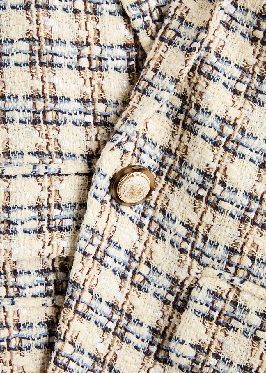 Veronica Beard Martel Dickey Checked Tweed Blazer Cream