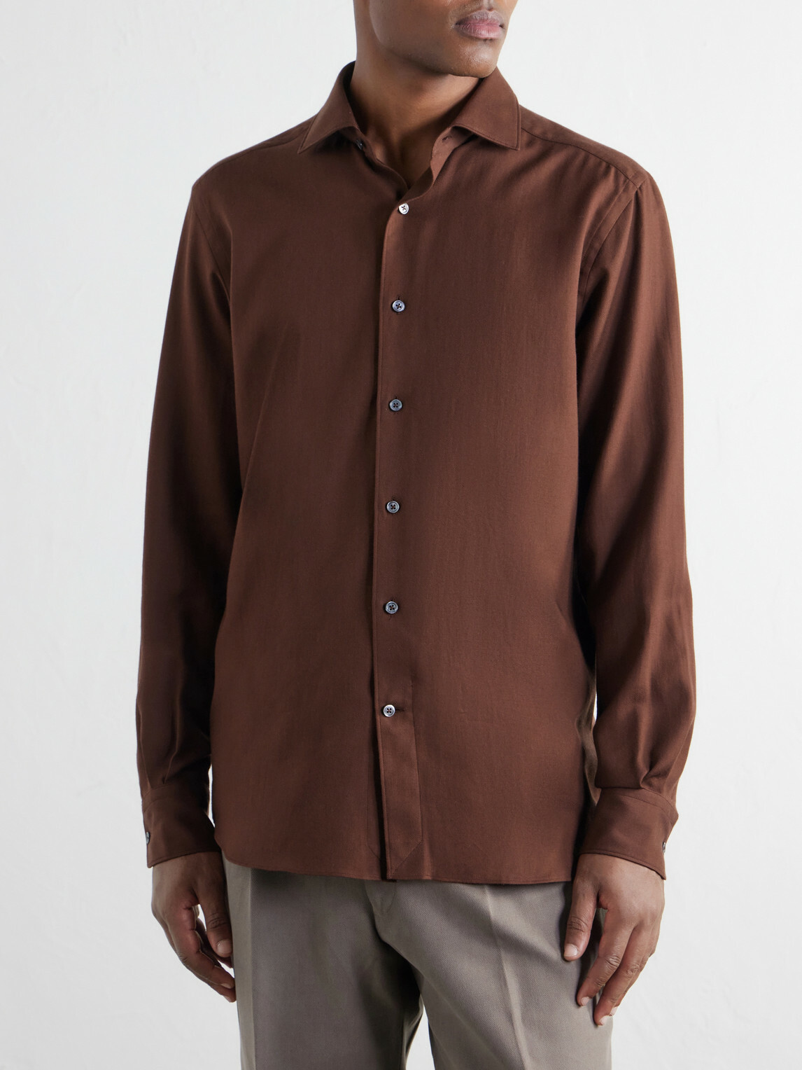 Zegna - Cotton and Cashmere-Blend Twill Shirt - Brown