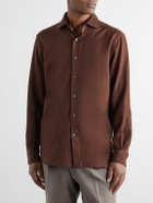 Zegna - Cotton and Cashmere-Blend Twill Shirt - Brown