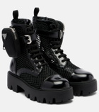 Prada Leather-trimmed mesh combat boots