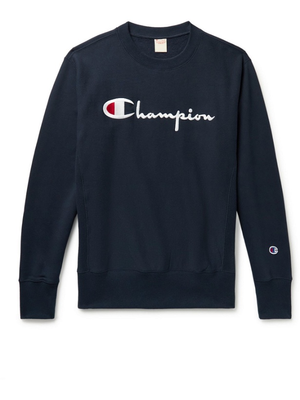 Photo: CHAMPION - Logo-Embroidered Fleece-Back Cotton-Jersey Sweatshirt - Blue