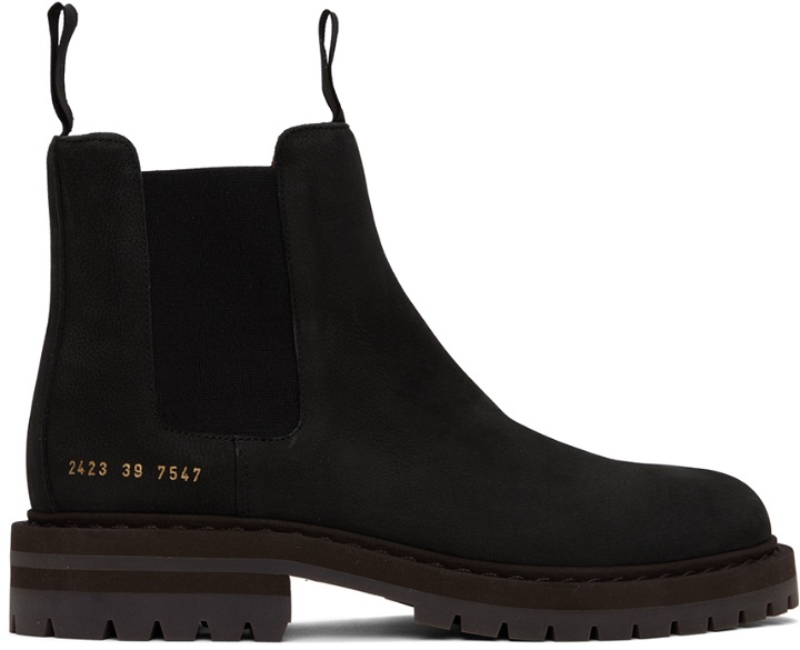 Photo: Common Projects Black Suede Chelsea Boots