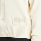 AMI Paris Men's Ami Embroidered Cardigan in White Cream