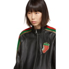 Gucci Black Leather Strawberry Patch Track Jacket