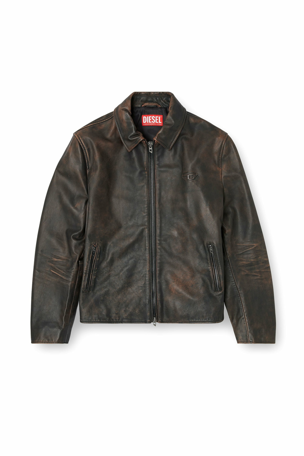 Diesel Coach jacket in treated leather - Leather jackets Mens in Brown