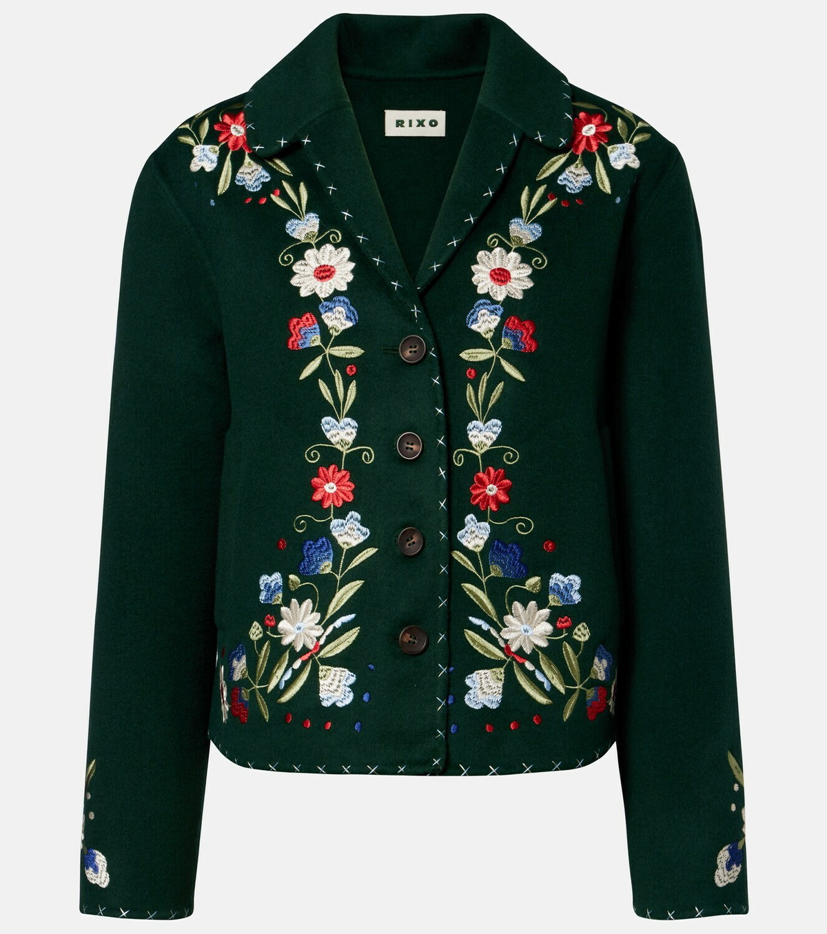 Rixo Jude embroidered floral wool-blend jacket