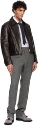 Thom Browne Brown Zip Front Armband Leather Jacket