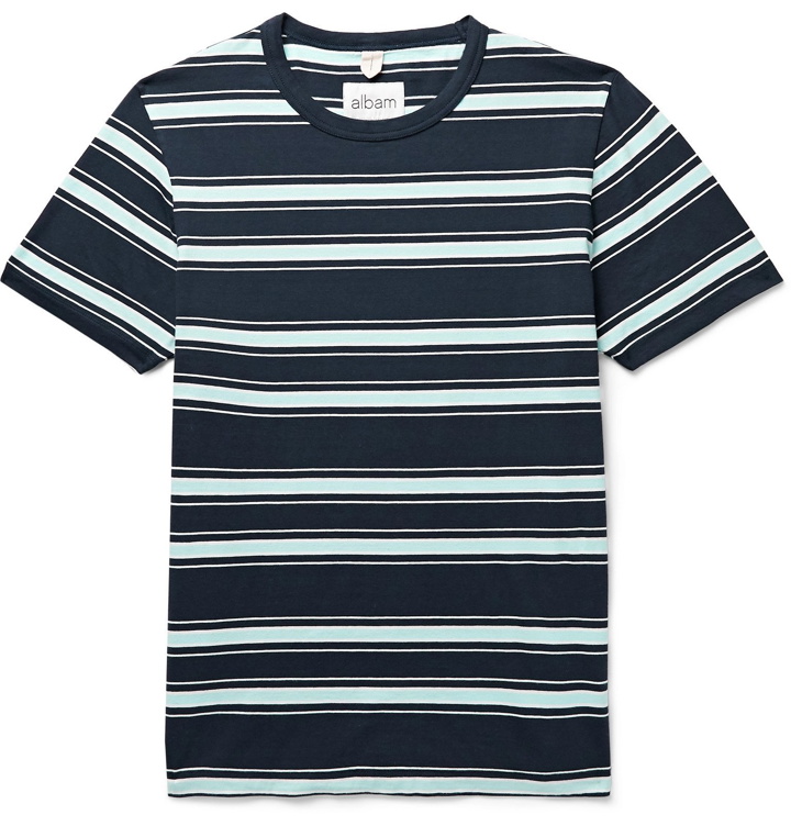Photo: Albam - Striped Cotton-Jersey T-Shirt - Blue