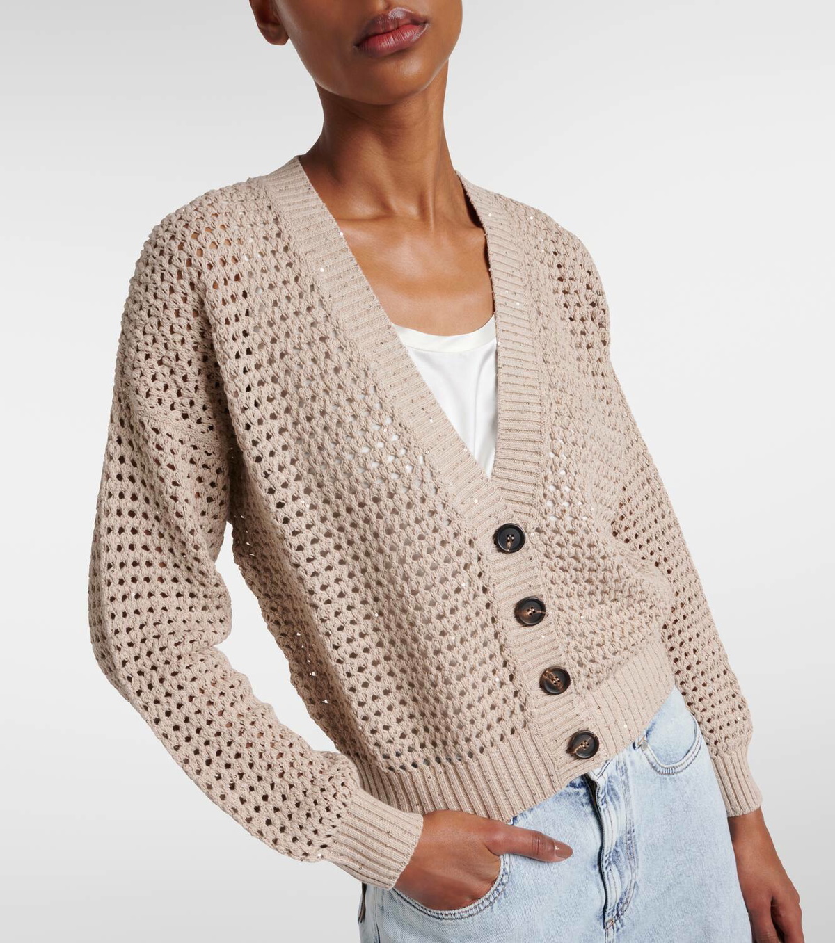 Brunello Cucinelli Sequined open-knit cotton-blend cardigan